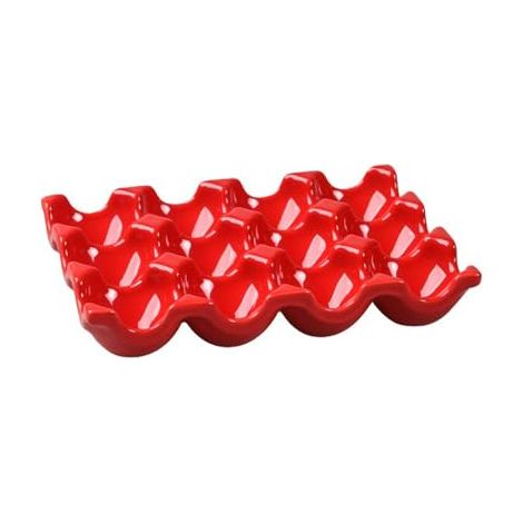 Boîte à œufs en porcelaine - Bac à œufs antidérapant - En céramique - Pour réfrigérateur, plan de travail de cuisine, accessoires décoratifs (rouge, 12 œufs) (1/5)