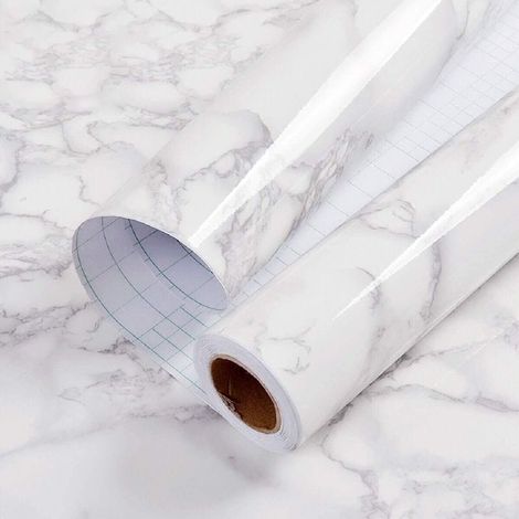 Papier Adhésif pour Meuble Marbre 60 cm X 500 cm Gris Blanc Autocollant Papier Peint Adhésif Imperméable Film Adhesif pour Comptoirs de Cuisine Salle de Bain (1/5)
