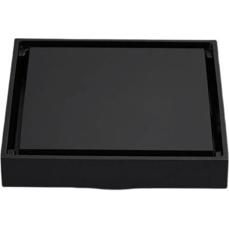 Siphon de sol encastré noir 10x10cm – Laiton massif et acier inoxydable – Noyau étanche avec filtre à cheveux – Installation facile (1/5)
