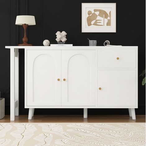 Scrivania 2 in 1 girevole a 360° con credenza, 3 ante e 1 cassetto, bianco HAVRYA (1/5)