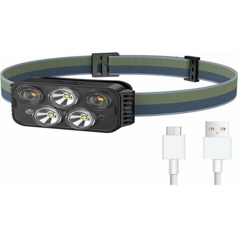 Lampe Frontale,2000 Lumens Super Lumineux Torche Frontale LED,Rechargeable USB,8 Modes D'éclairage Détecteur Mouvement Lampe,IPX6 Étanche et,Pour Enfants et Adultes Pêche,Camping,Cyclisme,Running (1/5)