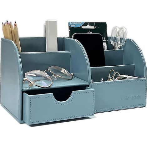Unionbasic Schreibtisch-Organizer, multifunktionaler Schreibtisch-Organizer aus Leder, Stiftehalter – Halter für Visitenkarten/Stifte/Bleistifte/Handy/Schreibwaren, StoraMaui Blau (1/5)
