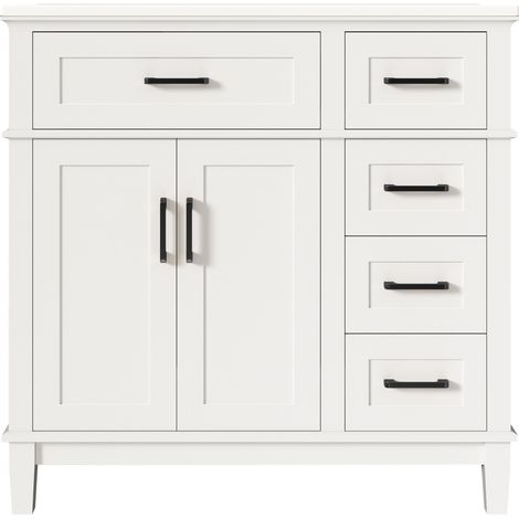 Meuble lavabo de salle de bain blanc laqué avec rangement, vasque en céramique intégrée, 90 x 46 x 87 cm (1/5)