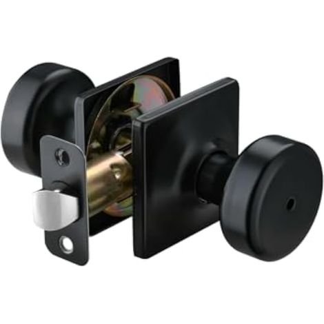 Boutons de porte noirs avec rosace carrée, bouton de porte Pismo avec serrure, poignées de porte intérieure pour baignoire et lit (1/5)