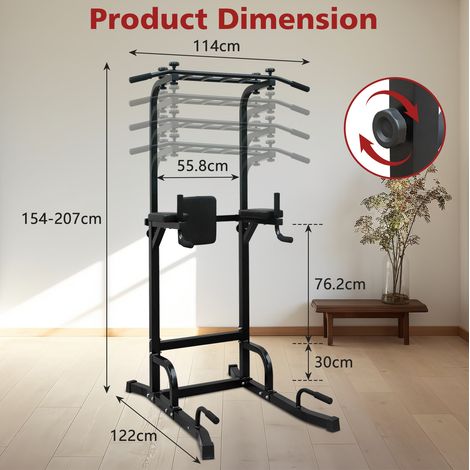 Power Tower de musculación con barra de dominadas y fondos, regulable, negra HAVRYA (1/2)