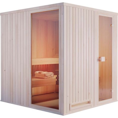 FinnTherm Innensauna Miranda Innensauna 2 Sitzbänke aus Holz , Saunakabine mit 40 mm Wandstärke, Dampfsauna mit Montagematerial