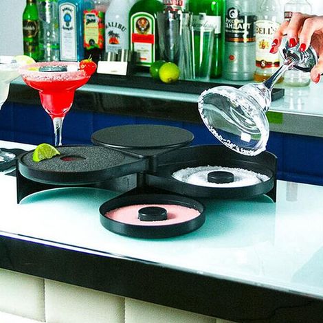 Sel à bord, sel à bord pour verres de bar, sel à margarita, sucre à bord pour cocktails, plateaux rotatifs à 3 niveaux, outil de barman pour bars, clubs et fêtes à domicile (1/4)