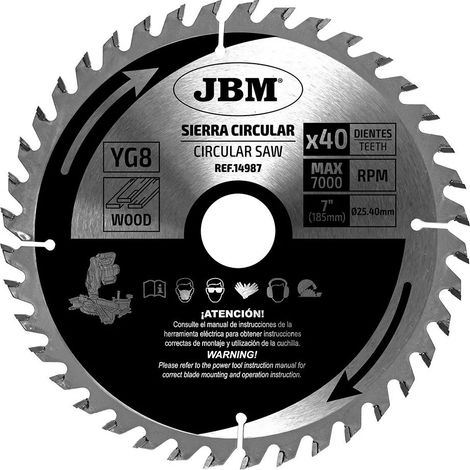 Lama per sega circolare jbm 40t 185mm carburo tungsteno