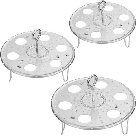 Vaporera plegable de acero inoxidable de 3 piezas para huevos, verduras, pescado y pollo, Cesta redonda plegable con asas, apta para lavavajillas (1/5)