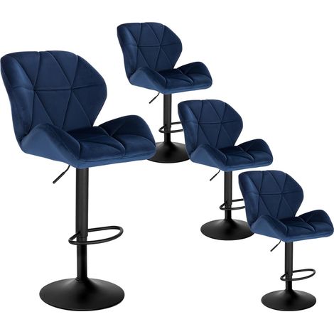 WOLTU 4 taburetes de bar giratorios modernos, silla alta de cocina con respaldo de terciopelo, taburete de cocina ajustable y giratorio, azul