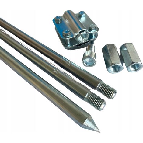 KIT DE MISE À LA TERRE PARAFOUDRE 4,5 M (3 x 1,5 m) M18 + CONNECTEUR ACIER GALVANISÉ + OUTIL DE FABRICATION (1/3)