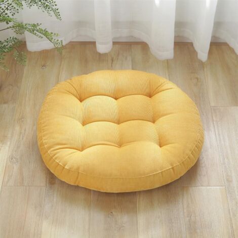 Rundes Stuhlkissen – geeignet für Zuhause, Büro, Esszimmer und Küche. 55 cm Durchmesser, gelb, 1 Stück. (1/4)
