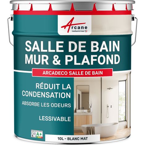 Arcane Industries – Peinture anti humidité 10 L blanc mat – Pour salles de bain – Limite condensation et odeurs – Application facile au rouleau ou pistolet