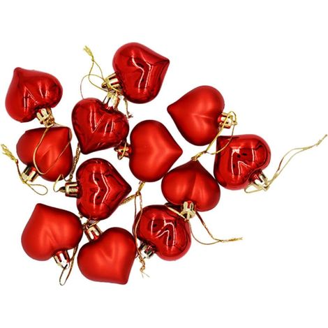 Lot de 12 Boules de Noël en Plastique Rouge de Cœur Corde, Décoration Suspendue Créative pour Sapin et Guirlandes de Noël (1/5)