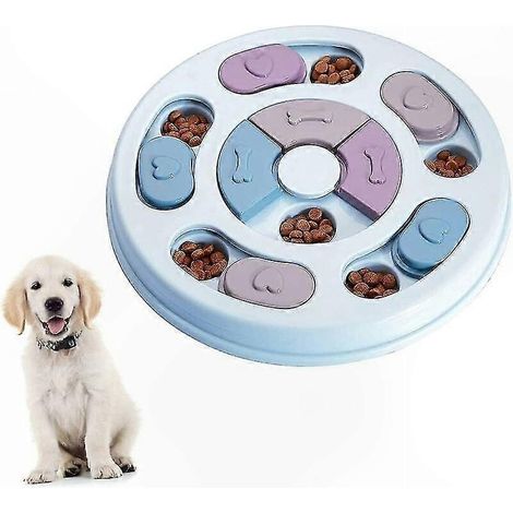 Distributeur de croquettes ludique, bol anti-glouton antidérapant, jeu de réflexion stimulant l'intelligence canine, bleu, 24,2x23,2x3,2 cm. (1/5)