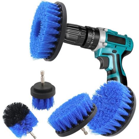 Brosse Nettoyage Perceuse 4 pièces, Brosse pour Perceuse Voiture Carrelage Tapis Baignoire Cuisine Toilettes bleu (1/4)
