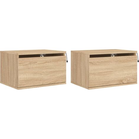 Set di 2 comodini da parete 50 x 36 x 30 cm con luci LED in legno ingegnerizzato color rovere DEC036151