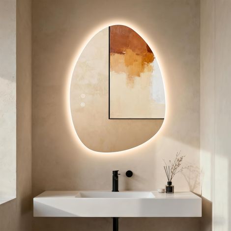Badezimmerspiegel 80 x 60 cm, LED-Spiegel mit 3 Lichtfarben, gehärtetes Glas, Touch-Schalter, Memory-Funktion, Antibeschlag (1/5)