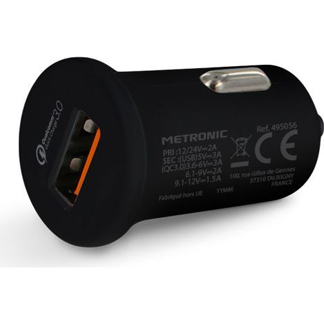 Chargeur allume-cigares 1 USB-A quick charge 3.0 - noir (1/3)