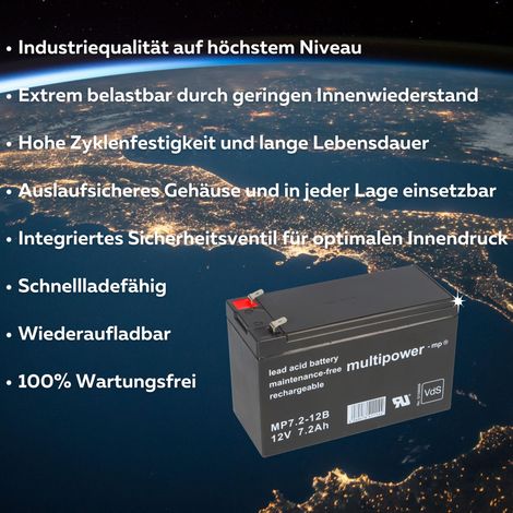 Ersatzakku für Belkin Regulator Pro Gold F6C425g220V Markenakku VdS MP 12V 7,2Ah 6,3mm (1/5)