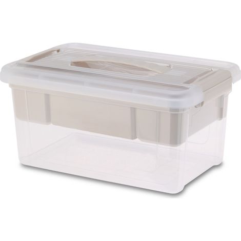 Kunststoff Sortierbox mit Tragegriff - 29 x 19 cm - Nähkästchen mit entnehmbaren Fächern - Multi Mehrzweck Aufbewahrungsbox Organizer für Handarbeit