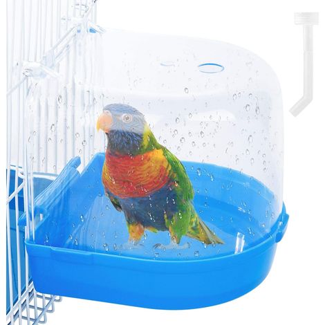 Baignoire pour oiseaux en cage avec injecteur d'eau pour petits oiseaux (canaris, perruches, perroquets), bleue (1/5)