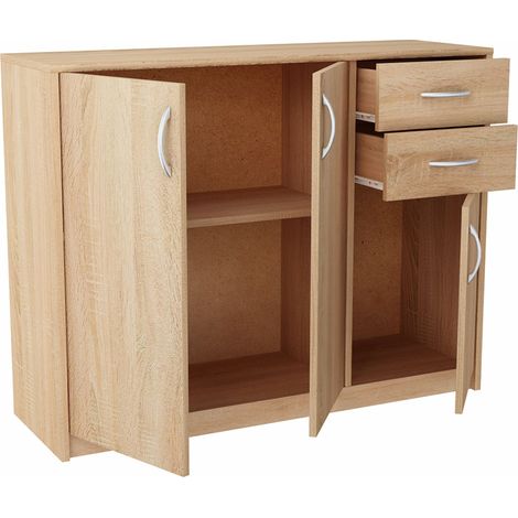 Buffet contemporain 3 portes 2 tiroirs – Panneau stratifié 16mm – Dimensions 110 x 35 x 85 cm – Rangement optimal pour intérieur (1/5)