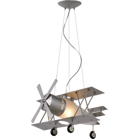 Suspension enfant avion Focker Lucide E27 60W grise (1/3)
