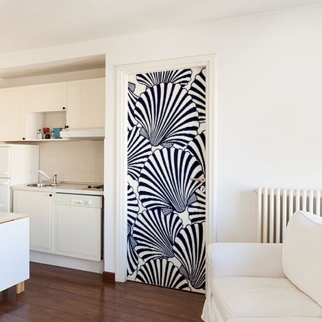 Sticker mural déco mosaïque coquillages, 204 cm X 83 cm, pour porte intérieure (1/4)