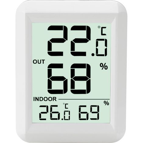 Sollbry Termómetro para interiores y exteriores - Termómetro higrómetro digital con pantalla LCD grande - Termómetro conectado con sensor inalámbrico para exteriores - Para oficina, hogar y dormitorio (1/4)