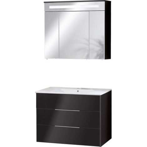 Fackelmann KARA Badmöbel Set 3-teilig, 80 cm, Anthrazit, Keramik, 2 Schubladen-08045 (1/5)