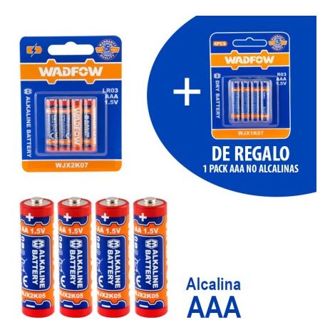 Pile alcaline WADFOW LR03 (AAA), 1,5 V, 1300 mAh, aluminium, durée de conservation de 5 ans, sous blister (1/3)