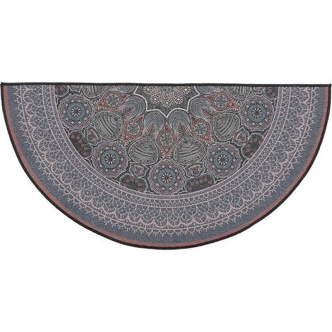 Tapis bohème demi-rond, tapis de sol vintage, tapis d'entrée à motif mandala-80.00X40.00X0.60CM-Brown (1/4)