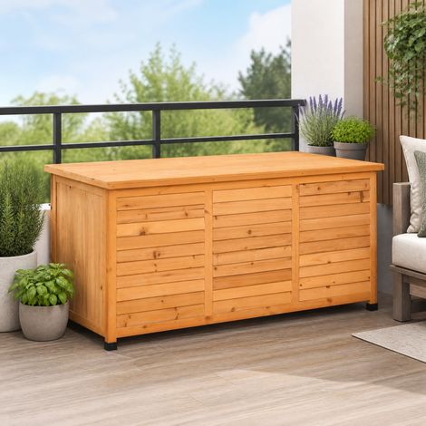 Cassapanca da giardino 127x56x60 cm in legno giallo, grande capacità – MEUBLIV (1/5)