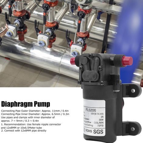 Pompe à eau miniature à membrane 12 V CC 36 W 73 PSI 3,5 L/min G1/2" (1/5)
