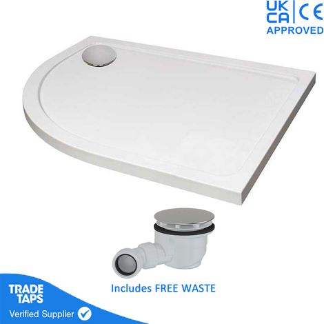 1200 x 800mm White Offset Quadrant Left Hand 45mm Low Profile Shower Tray with Chrome Waste