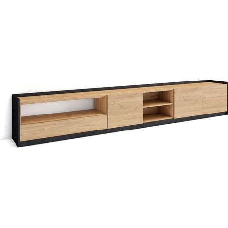 Skraut Home - Mueble TV, Televisión, 310x37x50cm, Para TV hasta 80", Roble y negro (1/5)
