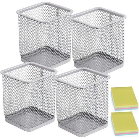 Stiftehalter, 4er-Set quadratische Metall-Schreibtischstiftehalter, Silber  Stiftehalter für Büro, Zuhause, Schule, ideal für Marker, Scheren, Büroklammern, multifunktional, robust, atmungsaktives Net (1/5)