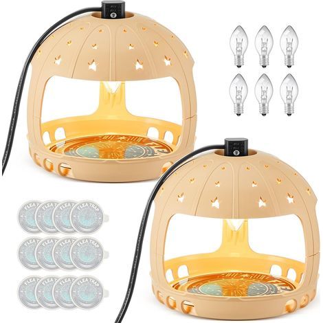Lot de 2 pièges à puces avec 12 disques adhésifs, 6 ampoules, 2 fils électriques, pièges à puces pour l'intérieur de votre maison, piège à puces sûr pour l'intérieur et les animaux (1/5)