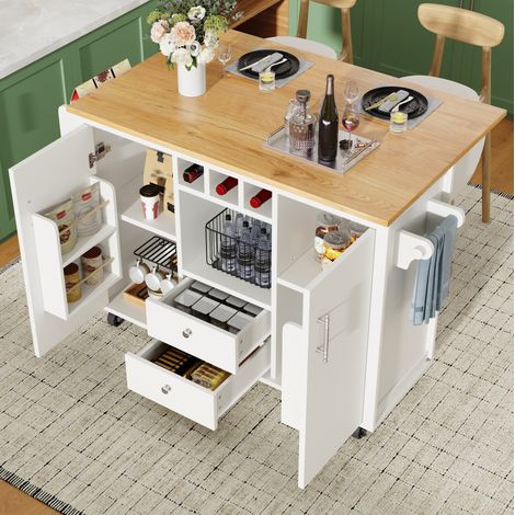 meuble rangement cuisine ilot repas mobile XL 137 cm OKMYHOME (1/5)