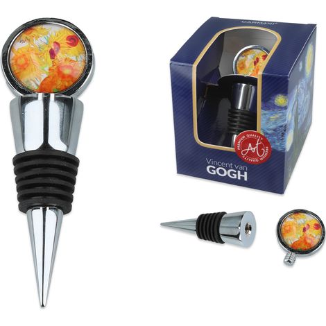 Tappo decorativo per vino con girasoli, tappo per bottiglia Van Gogh, vetro decorativo (1/5)