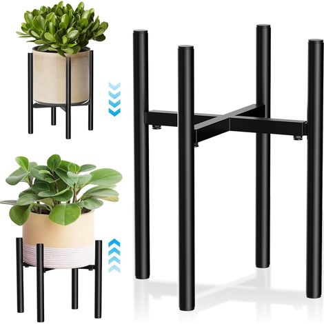 Support de fleurs, réglable, en métal, noir, pour l'intérieur et l'extérieur, pour pots de fleurs de 20 à 35 cm (1/5)