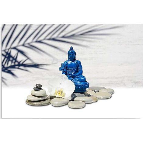 Tableau bouddha bleu sur les rochers - 80 x 60 cm (1/5)