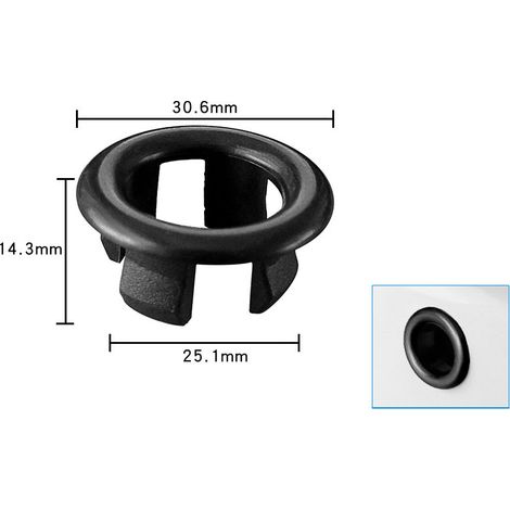 Confezione da 2 copriforo per scarico lavandino bagno per fori da 22-24 mm, anello cavo nero (1/3)