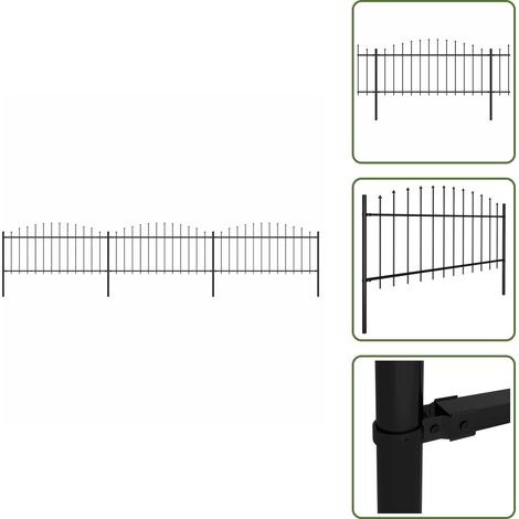 Gartenzaun mit Speerspitzen Stahl (0,5 - 0,75) x 5,1 m Schwarz - Gartenzaun - Stahlezaunt - Metallzaun - Zaun Schwarz - Sicherheitszaun