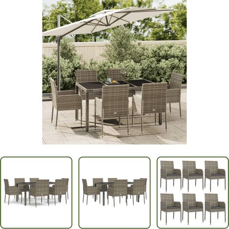 vidaXL Salle à manger extérieure - Ensemble à manger jardin et coussins 7 pcs gris rotin (1/5)