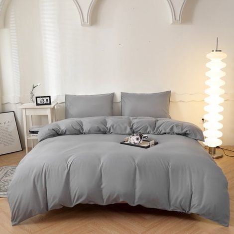 Juego de funda nórdica con 2 fundas de almohada 48 x 74 cm, Juego cama 180 x 220 cm, Juego funda nórdica microfibra suave cepillada, azul oscuro (1/5)
