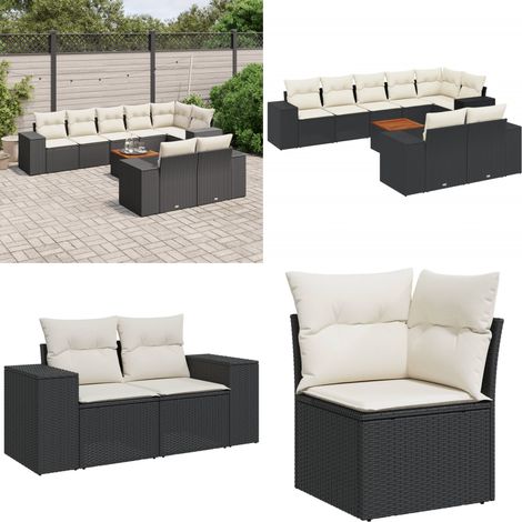 9-tlg. Garten-Sofagarnitur mit Kissen Schwarz Poly Rattan - Gartengestell - Gartenmöbelset - Outdoor Möbel - Lounge Set - Rattan Gartenmöbel - Home & Living (1/5)
