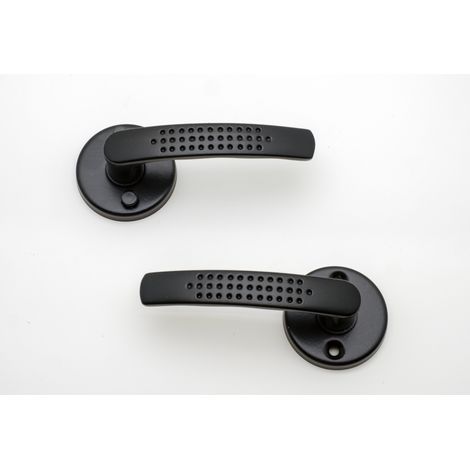 Quincadeco – Poignée de porte d'intérieur Elona noir – Rosace ronde en aluminium – Résistance à l'oxydation – Pour portes 38 à 44 mm