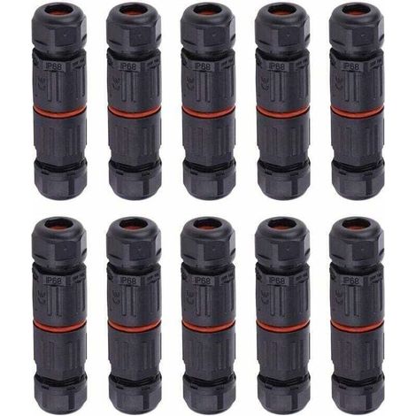 10 PCS IP68 Etanche Connecteur de Câble Electrique, Femelle 3 Broches Connecteurs Etanches Prise de Courant Extérieure Raccord de Connecteur Fil Etanche (1/4)